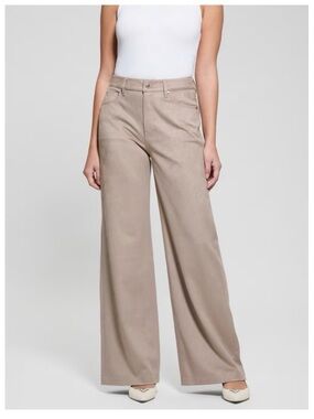 Wide Leg High-Rise Pants in Taupe Micro Suede